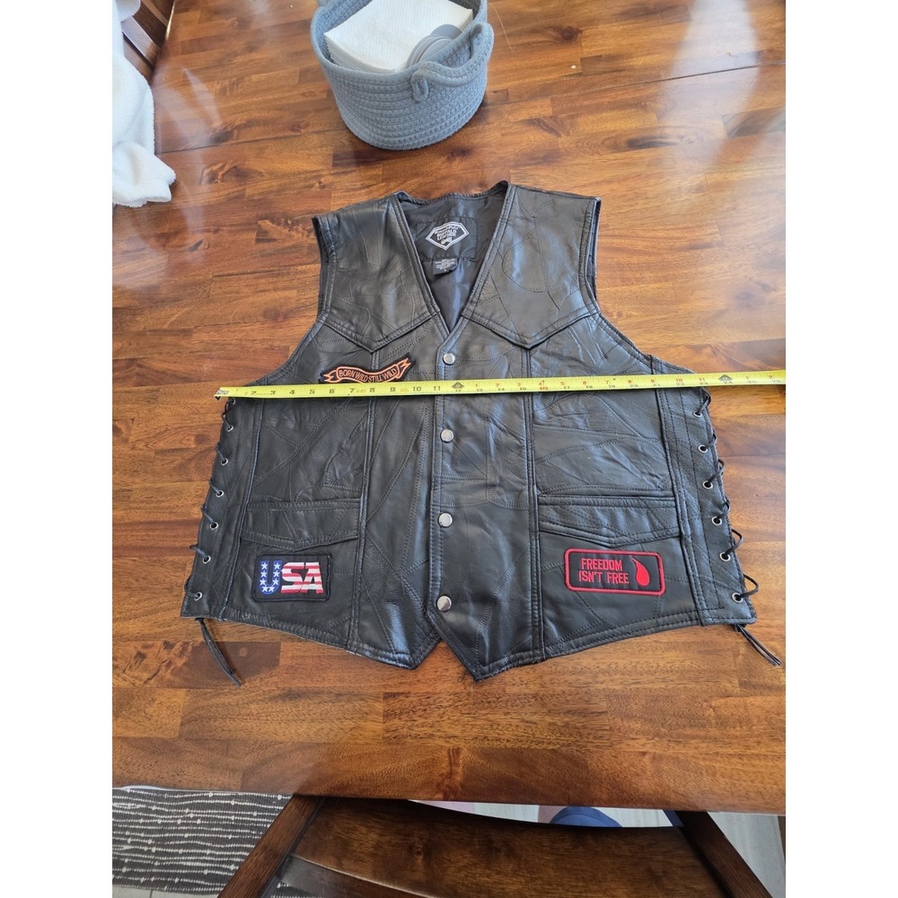 Diamond Plate Buffalo Leather Biker Motorcycle Vest Large  Patches.        Sku 3 - Picture 13 of 14